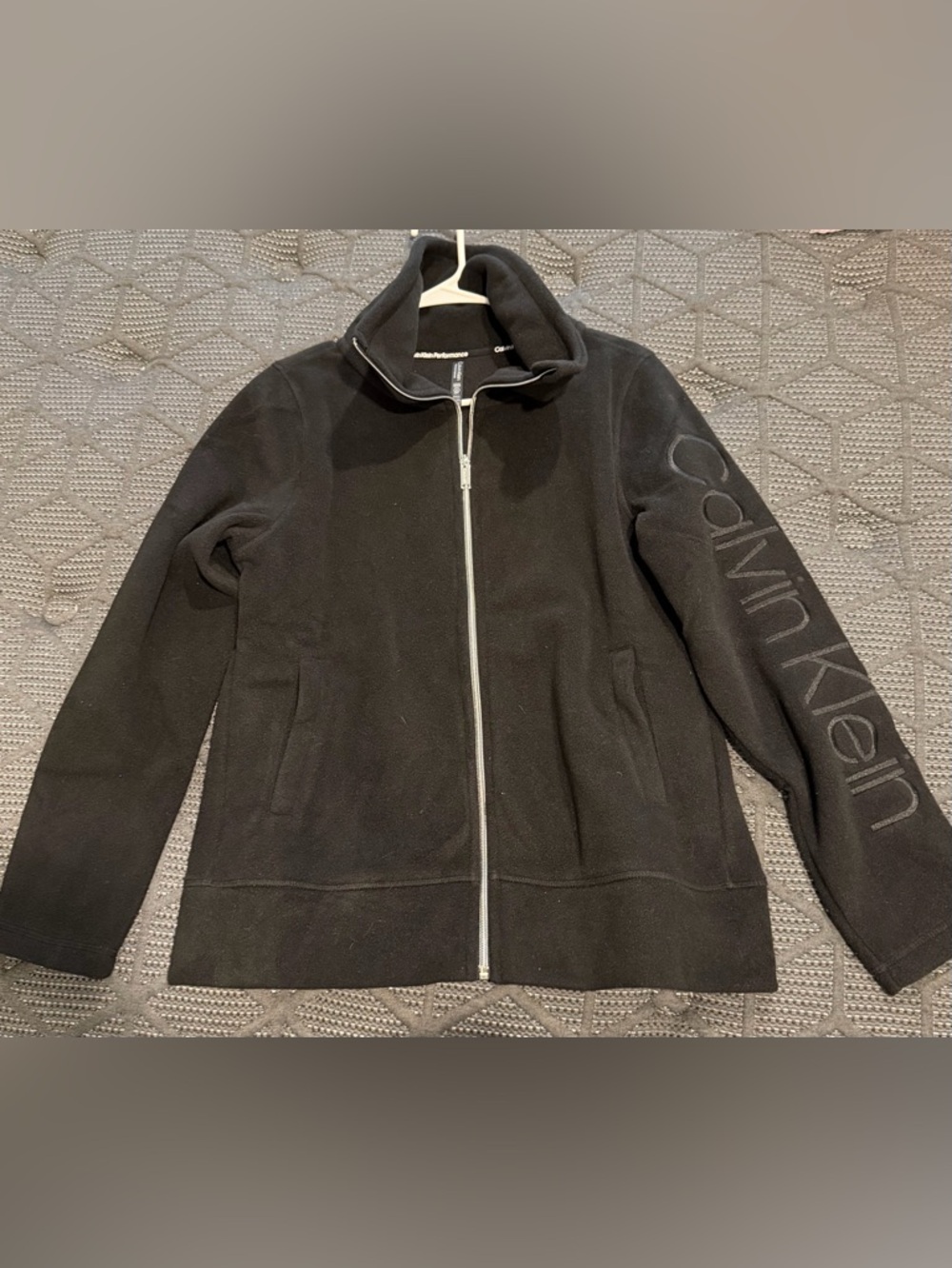 Calvin Klein Black Zip-Up Logo Sleeve Fleece